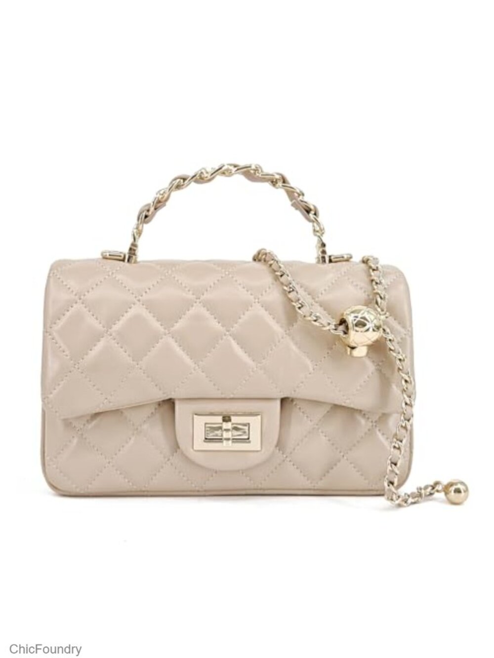 Small Quilted Leather Flap Crossbody Bag with Gold-Tone Handle